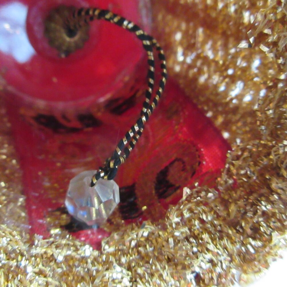 Handmade Red Gold Beaded Ribbon Crafted Christmas Ornaments Lot of 9 Vintage - Picture 5 of 16